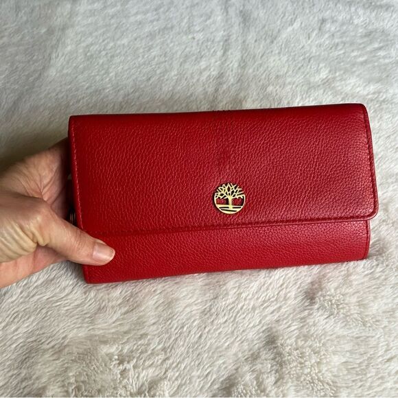 Timberland Leather RFID Flap Wallet Clutch Organizer, Cherry (Pebble) - Picture 7 of 16